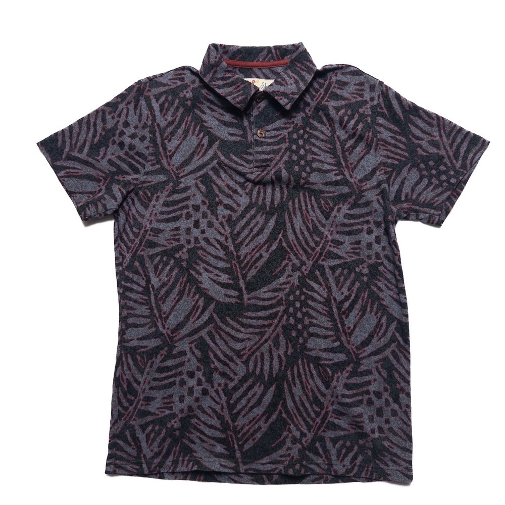 Crazy Shirts Hawaiian Polo Mens‎ Small Charcoal Red Fern Print Cotton Aloha